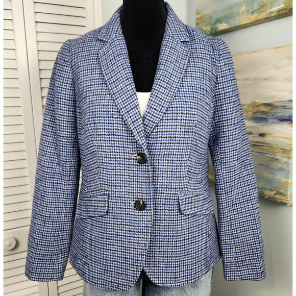 Talbots Wool Blend Blazer – Aberdeen Blue Black Houndstooth Size 2 Preppy - Picture 2 of 9